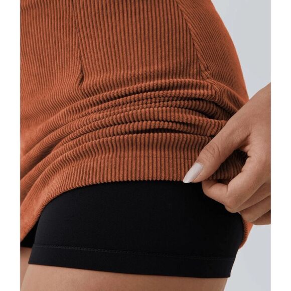 Halara‎ NWT AuraCord Cloud High-waisted 2-in-1 Corduroy Orange A-line skirt XL - Picture 4 of 6